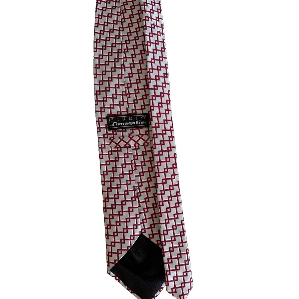 Studio by Fumagalli 100% Silk Necktie Red White Geometric USA Made Designer Tie